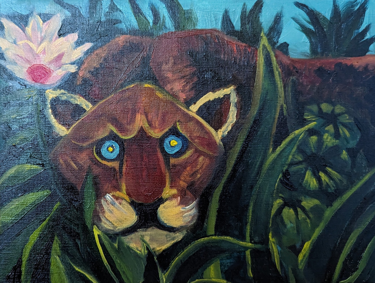 Henri Rousseu Lioness peers out of the jungle and grasses Study